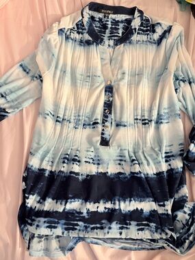 Roz & Ali Blue and Navy Tie-Dye Pintuck Tunic